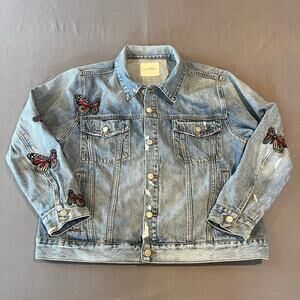 Lucky Brand Butterfly Jean Jacket - Embroidered - Size XL